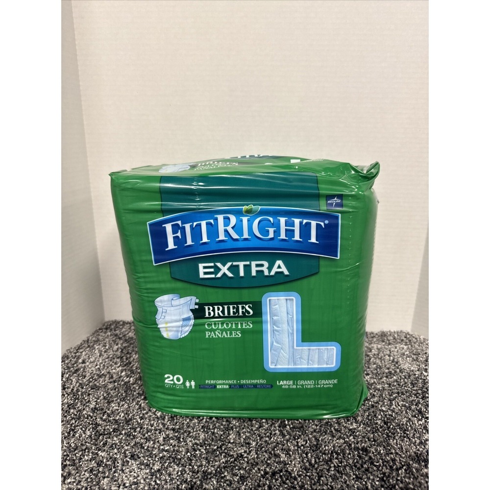 L Adult Underwear  48" -‎ 58" FitRight Extra Briefs Diapers 20PK~Brand New~